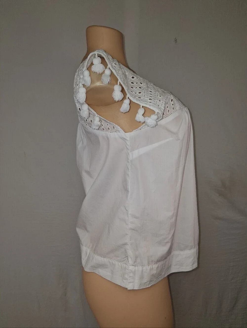 J. Crew White Square-Neck Crochet Sleeve Blousesize 2
